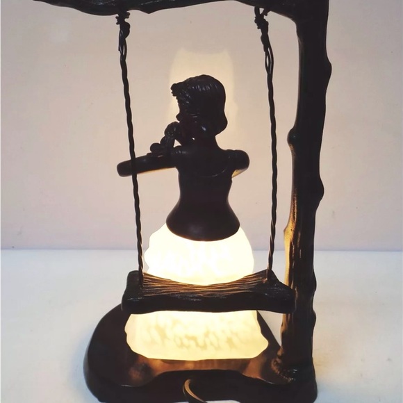 Young Lady On A Swing Bronze & Glass Table Lamp New (TL3390) LLF - Picture 3 of 8